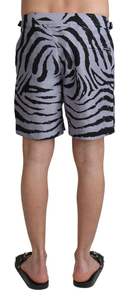 Dolce & Gabbana Elegant Gray Zebra Print Swim Trunks - Sandy Store ByNet