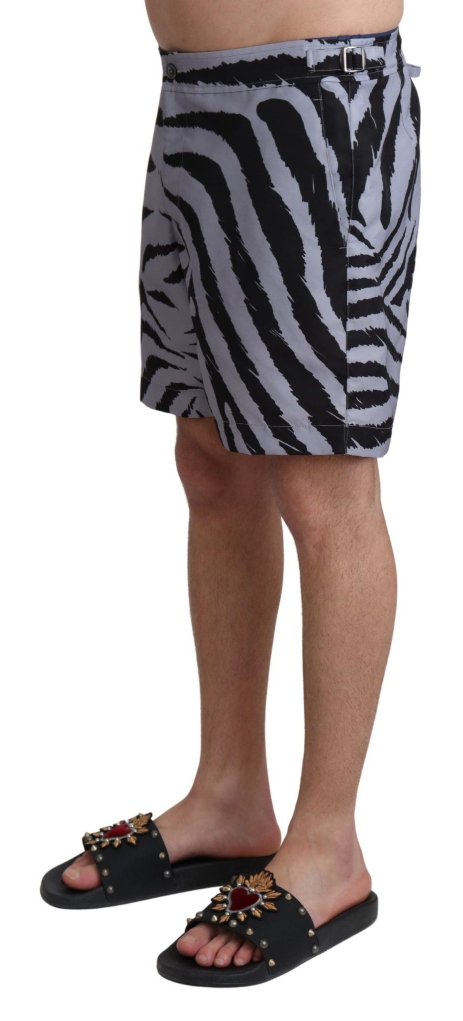 Dolce & Gabbana Elegant Gray Zebra Print Swim Trunks - Sandy Store ByNet