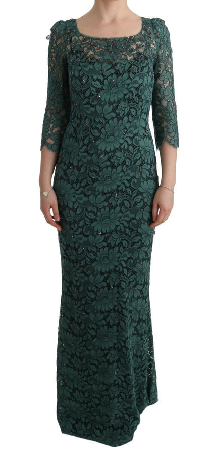 Dolce & Gabbana Elegant Green Crystal Embellished Sheath Dress - Sandy Store ByNet