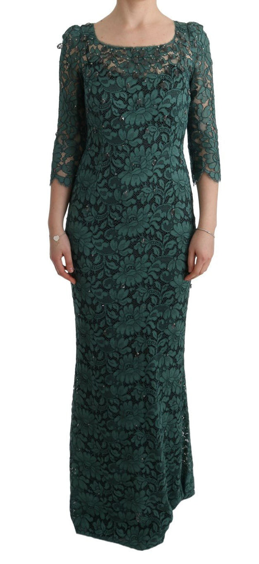 Dolce & Gabbana Elegant Green Crystal Embellished Sheath Dress - Sandy Store ByNet
