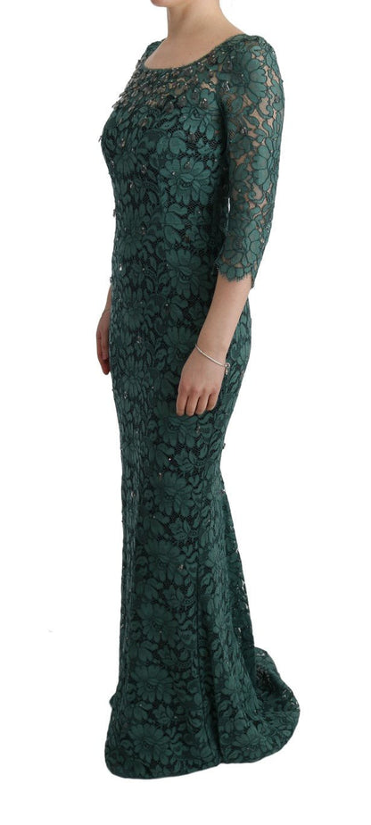 Dolce & Gabbana Elegant Green Crystal Embellished Sheath Dress - Sandy Store ByNet