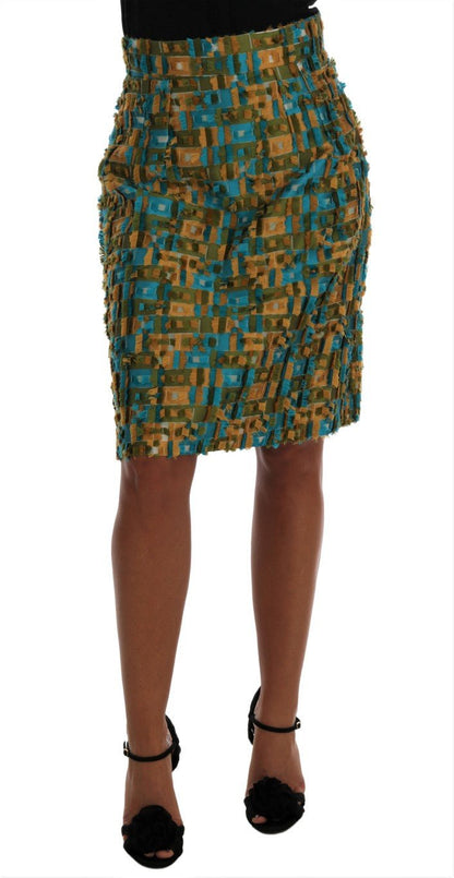 Dolce & Gabbana Elegant Green Jacquard High Waist Skirt - Sandy Store ByNet