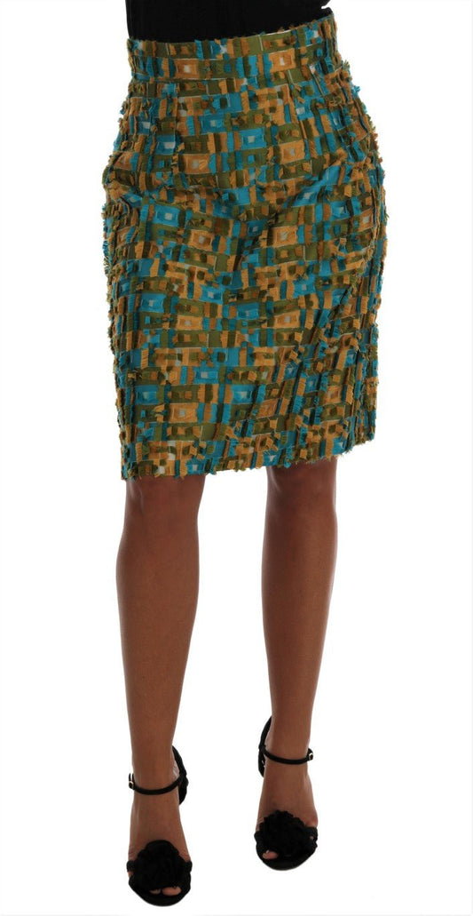 Dolce & Gabbana Elegant Green Jacquard High Waist Skirt - Sandy Store ByNet