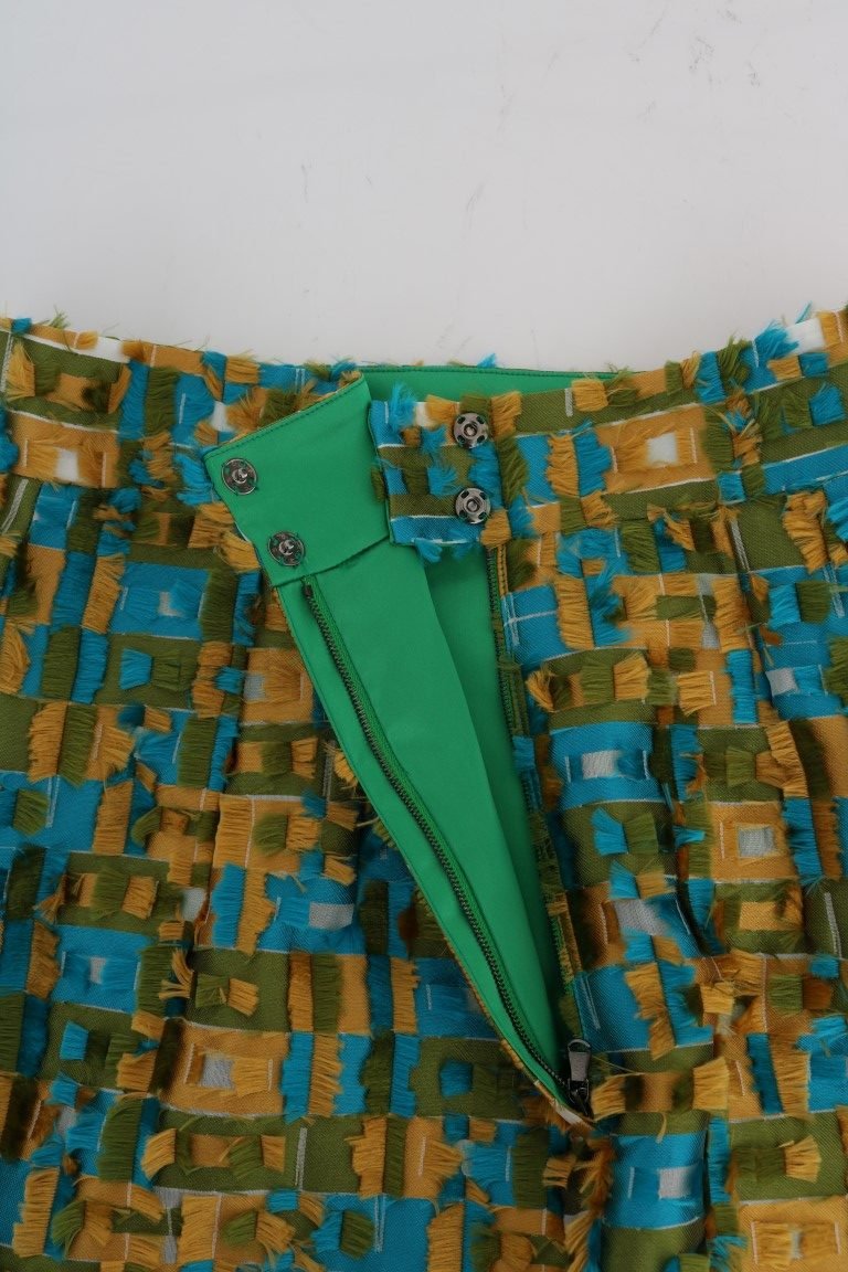 Dolce & Gabbana Elegant Green Jacquard High Waist Skirt - Sandy Store ByNet