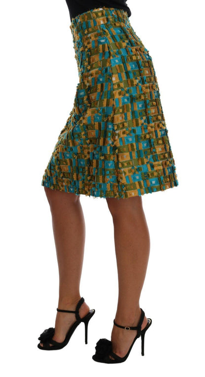 Dolce & Gabbana Elegant Green Jacquard High Waist Skirt - Sandy Store ByNet