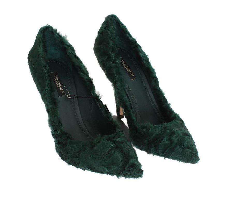 Dolce & Gabbana Elegant Green Xiangao Fur Leather Pumps - Sandy Store ByNet