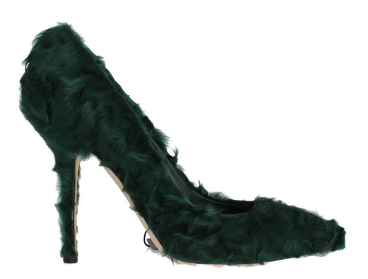 Dolce & Gabbana Elegant Green Xiangao Fur Leather Pumps - Sandy Store ByNet