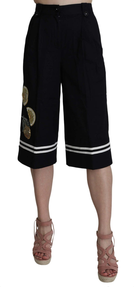 Dolce & Gabbana Elegant High Waist Black Cotton Pants - Sandy Store ByNet