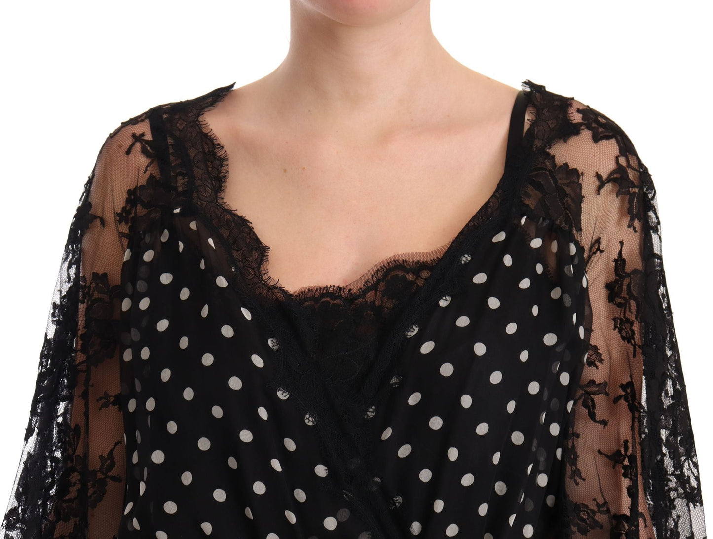 Dolce & Gabbana Elegant Lace Floral Maxi Dress with Polka Dots - Sandy Store ByNet