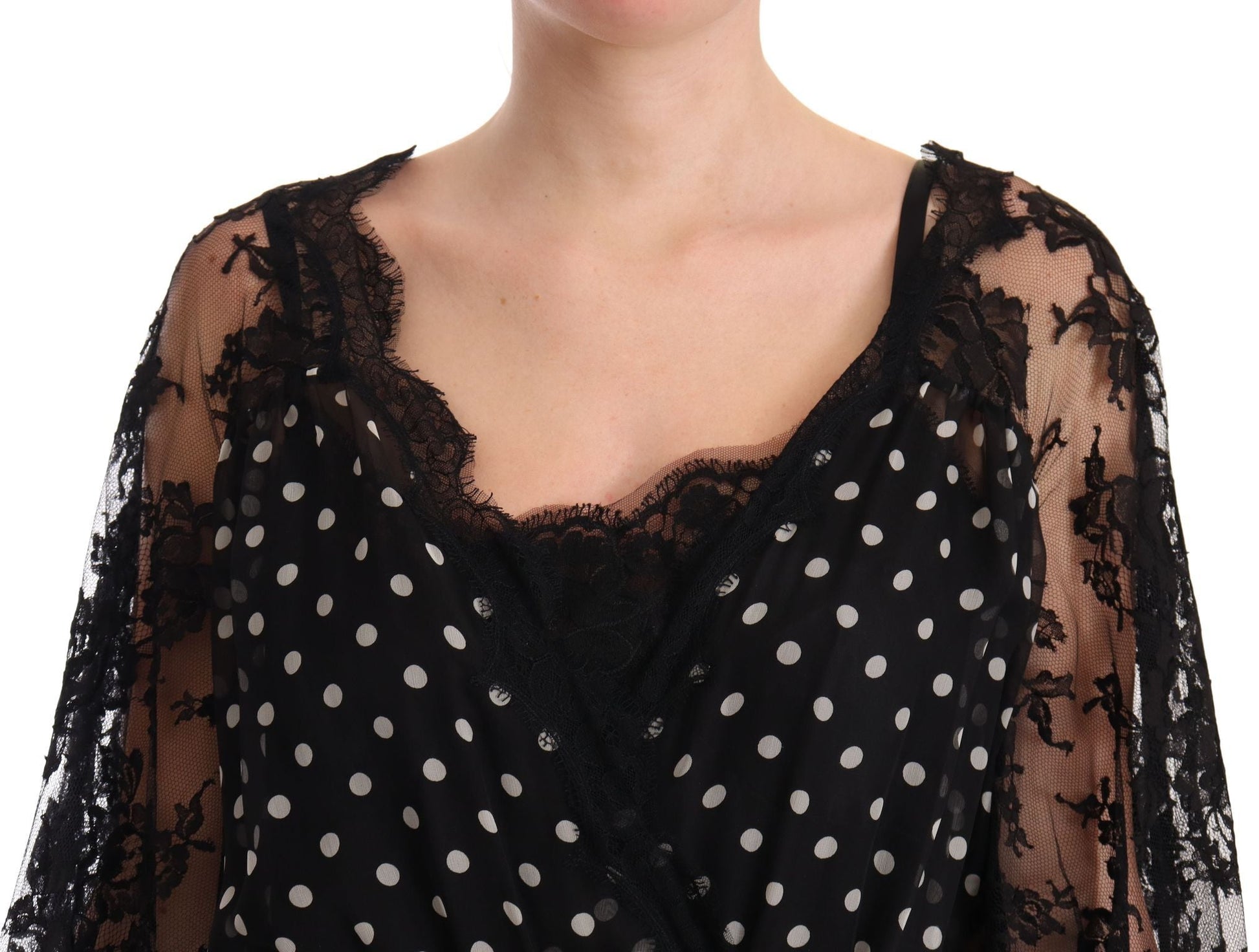 Dolce & Gabbana Elegant Lace Floral Maxi Dress with Polka Dots - Sandy Store ByNet
