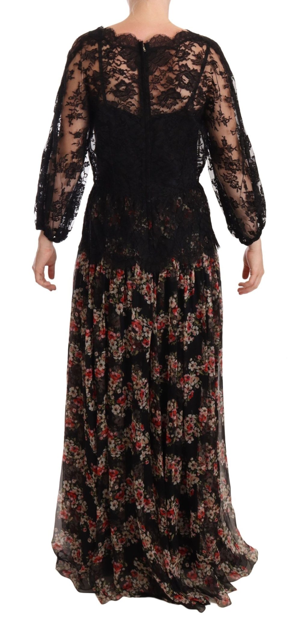 Dolce & Gabbana Elegant Lace Floral Maxi Dress with Polka Dots - Sandy Store ByNet