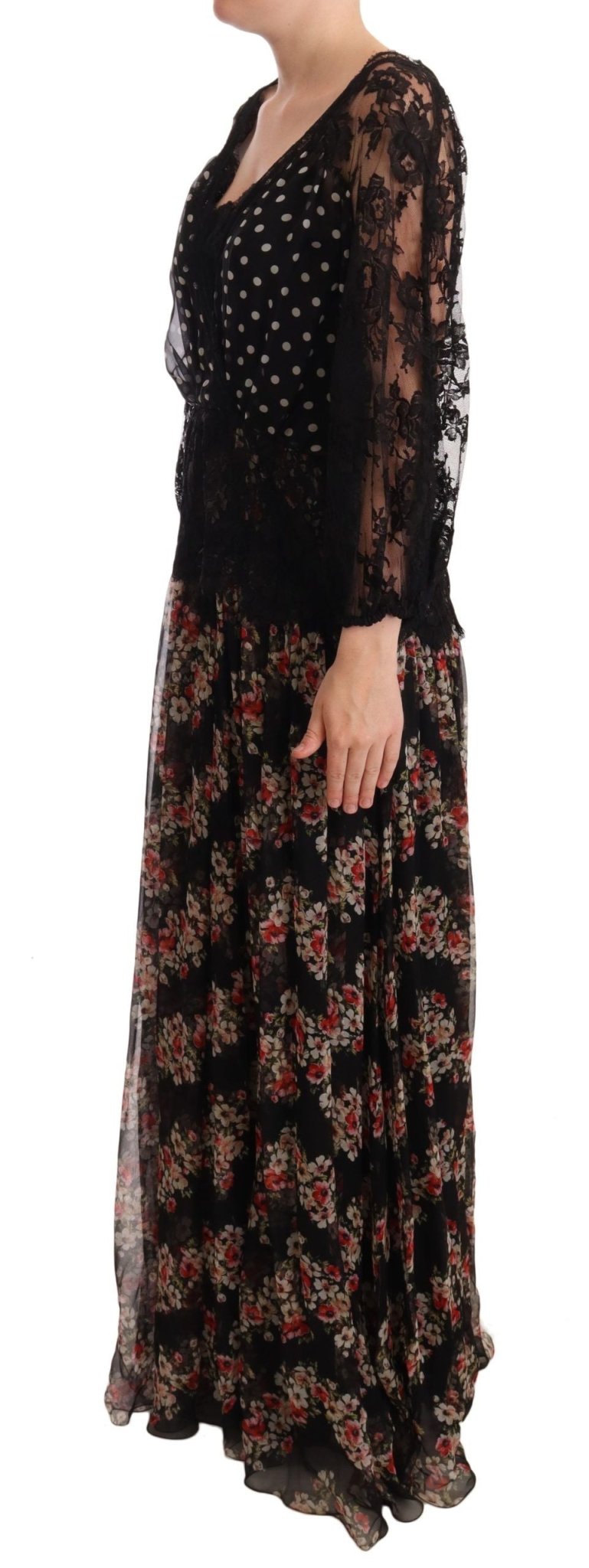 Dolce & Gabbana Elegant Lace Floral Maxi Dress with Polka Dots - Sandy Store ByNet