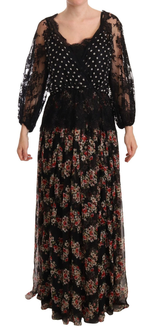 Dolce & Gabbana Elegant Lace Floral Maxi Dress with Polka Dots - Sandy Store ByNet