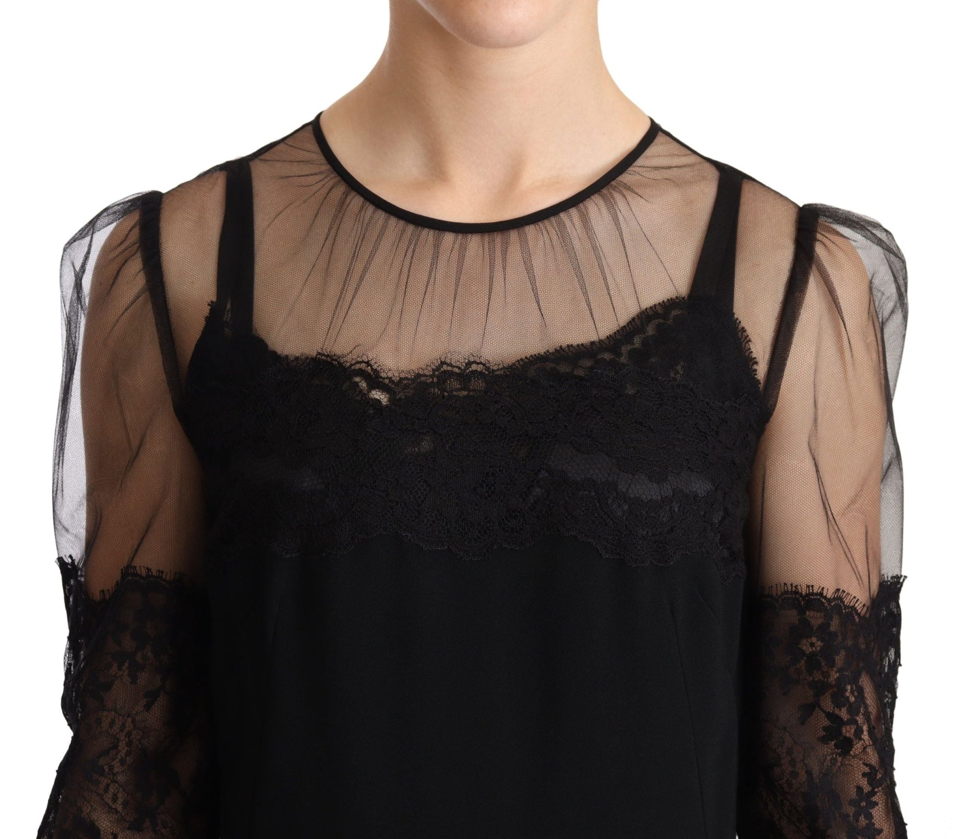 Dolce & Gabbana Elegant Lace Midi Dress in Black - Sandy Store ByNet
