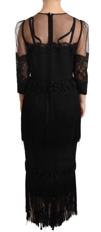 Dolce & Gabbana Elegant Lace Midi Dress in Black - Sandy Store ByNet
