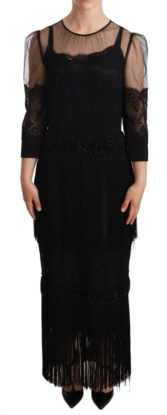 Dolce & Gabbana Elegant Lace Midi Dress in Black - Sandy Store ByNet