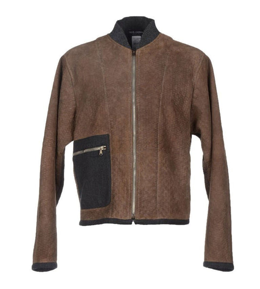 Dolce & Gabbana Elegant Leather & Wool Blend Jacket - Sandy Store ByNet