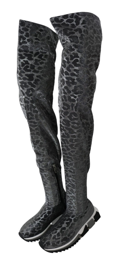 Dolce & Gabbana Elegant Leopard Booties Above Knee Shoes - Sandy Store ByNet