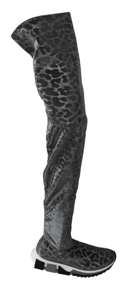 Dolce & Gabbana Elegant Leopard Booties Above Knee Shoes - Sandy Store ByNet