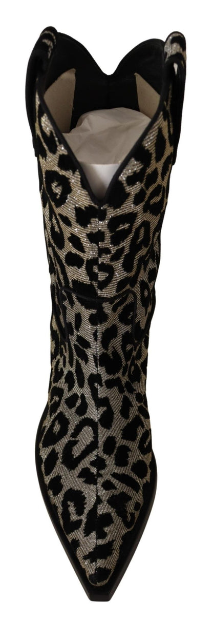 Dolce & Gabbana Elegant Leopard Print Mid Calf Boots - Sandy Store ByNet