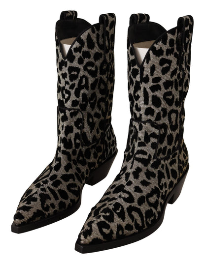 Dolce & Gabbana Elegant Leopard Print Mid Calf Boots - Sandy Store ByNet