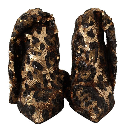 Dolce & Gabbana Elegant Leopard Sequin Knee - High Boots - Sandy Store ByNet