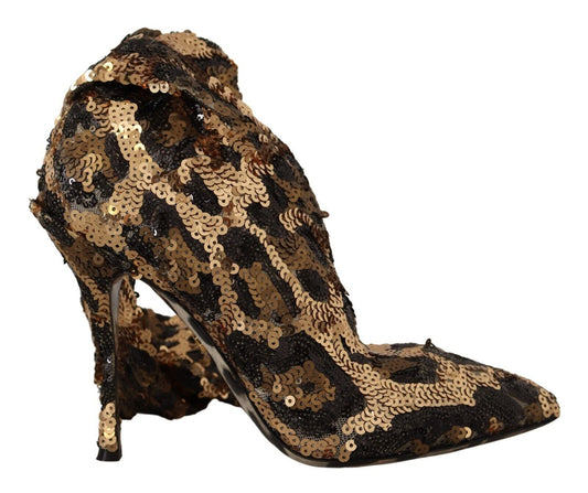 Dolce & Gabbana Elegant Leopard Sequin Knee - High Boots - Sandy Store ByNet
