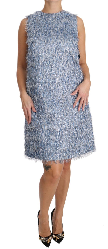 Dolce & Gabbana Elegant Light Blue Fringe Shift Dress - Sandy Store ByNet