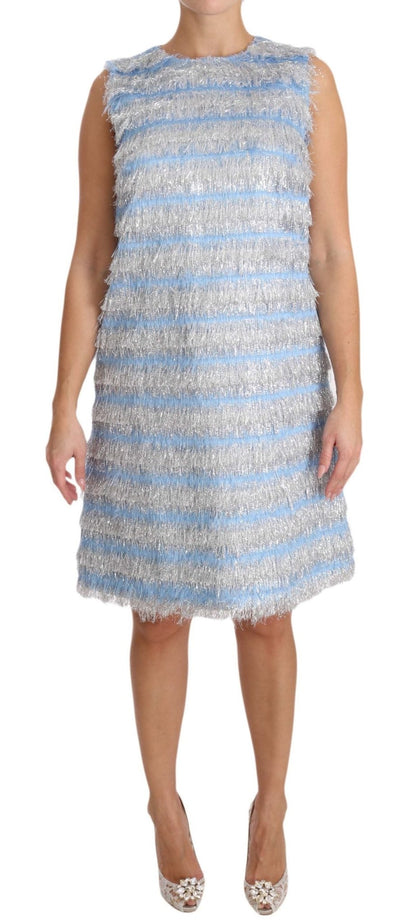 Dolce & Gabbana Elegant Light Blue Fringe Shift Dress - Sandy Store ByNet