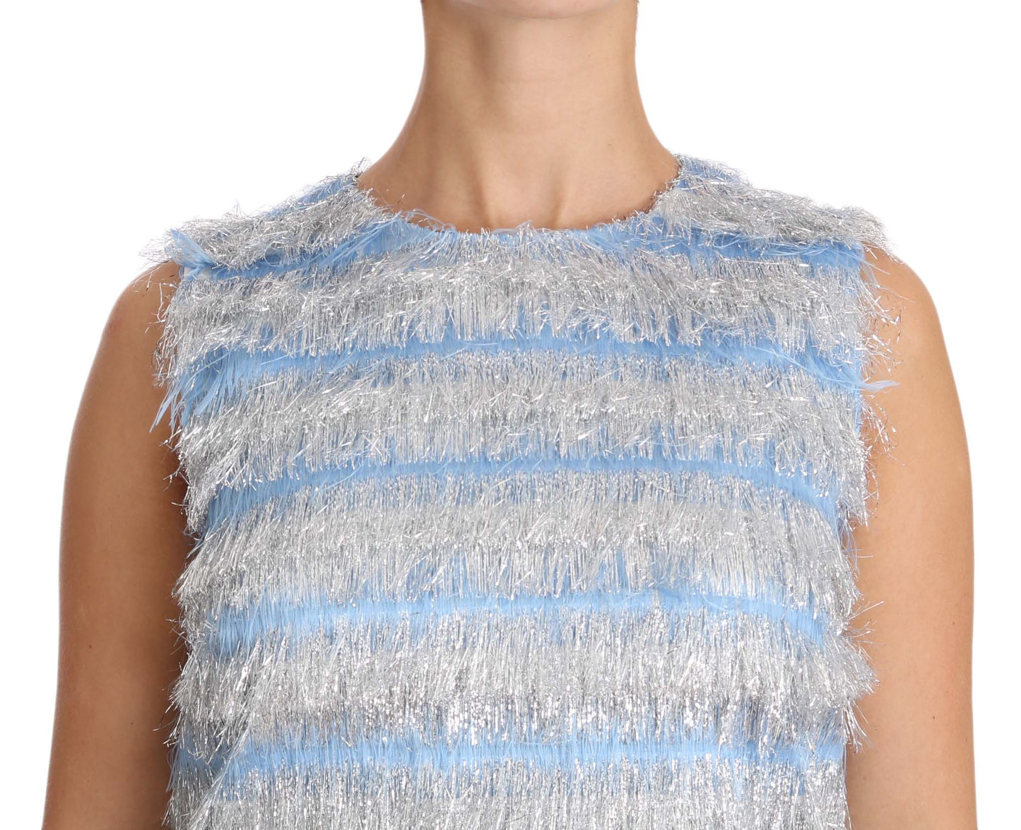 Dolce & Gabbana Elegant Light Blue Fringe Shift Dress - Sandy Store ByNet