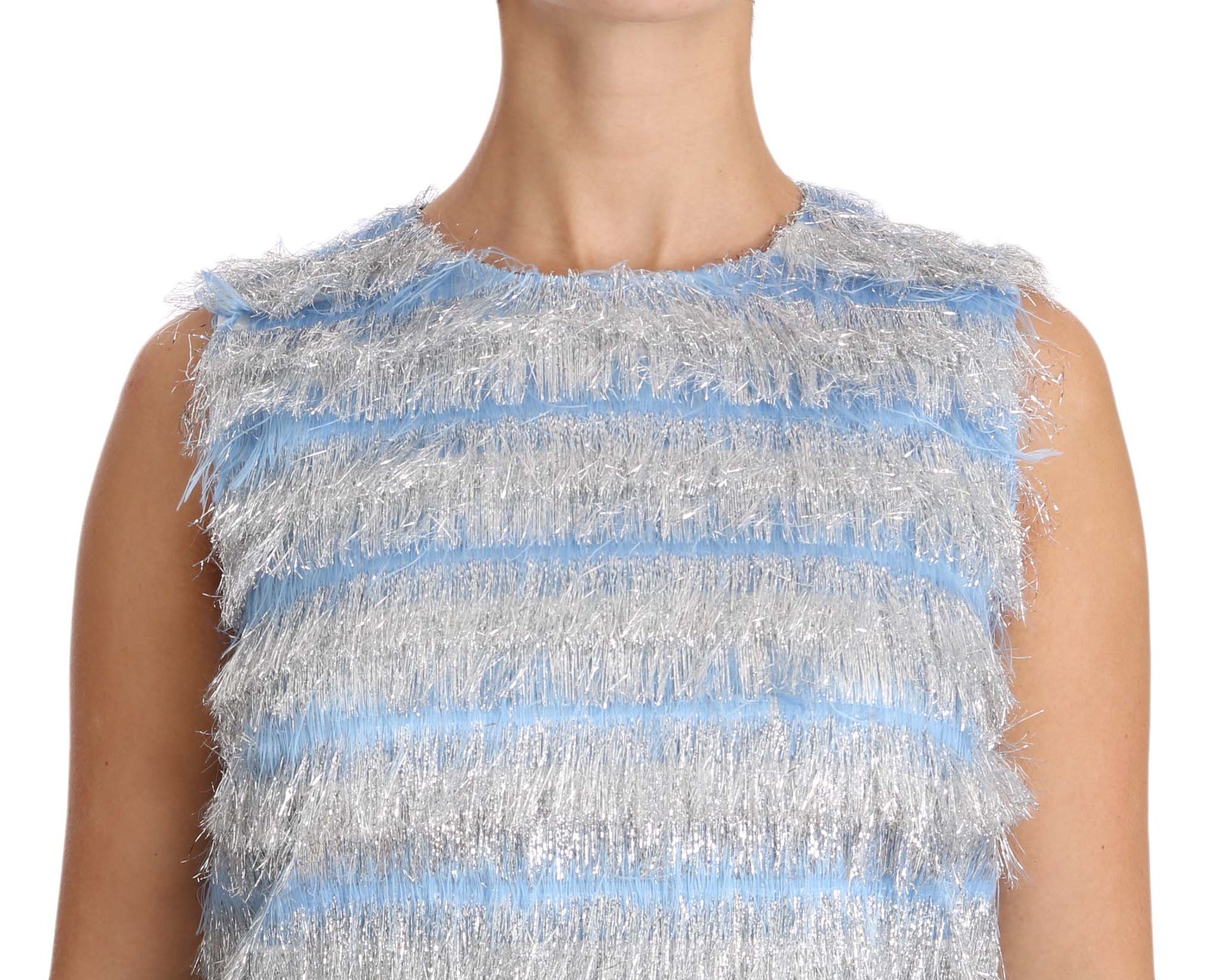 Dolce & Gabbana Elegant Light Blue Fringe Shift Dress - Sandy Store ByNet