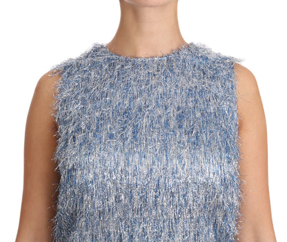 Dolce & Gabbana Elegant Light Blue Fringe Shift Dress - Sandy Store ByNet