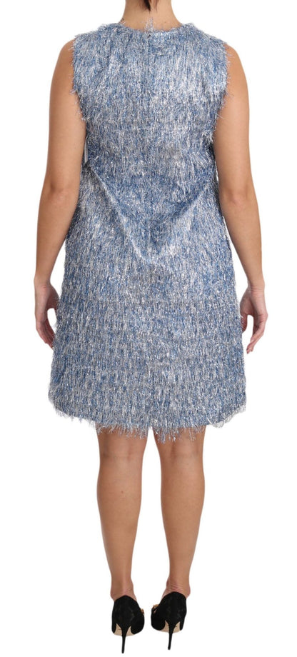 Dolce & Gabbana Elegant Light Blue Fringe Shift Dress - Sandy Store ByNet