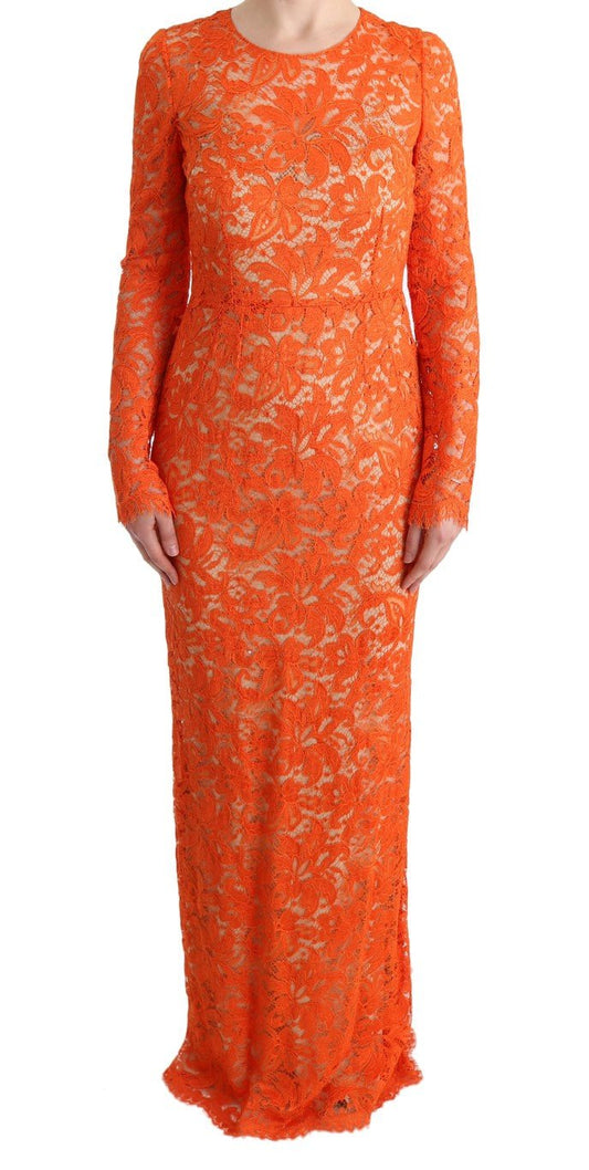 Dolce & Gabbana Elegant Long - Sleeve Full - Length Orange Sheath Dress - Sandy Store ByNet