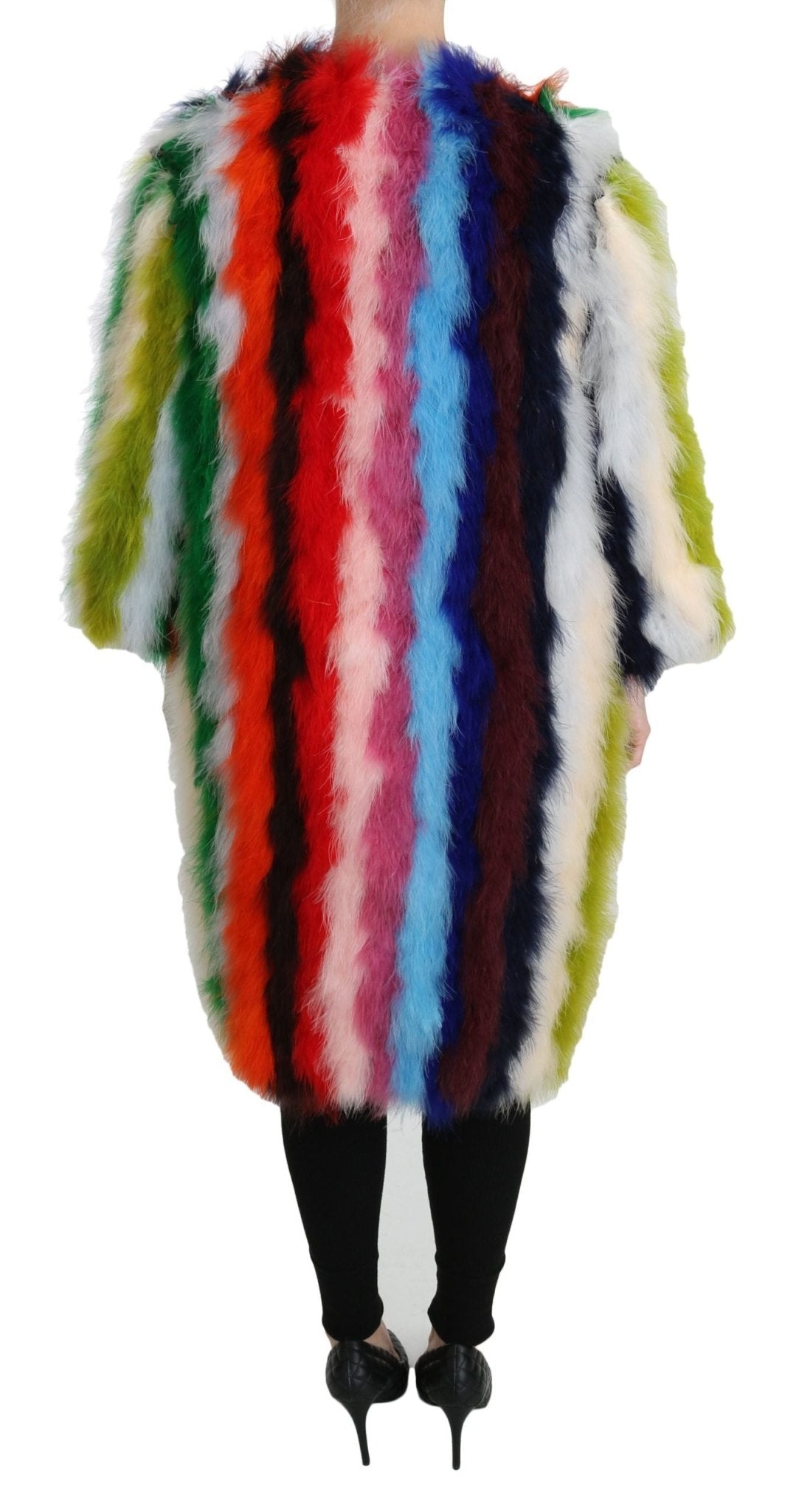 Dolce & Gabbana Elegant Multicolor Feather Long Coat Jacket - Sandy Store ByNet