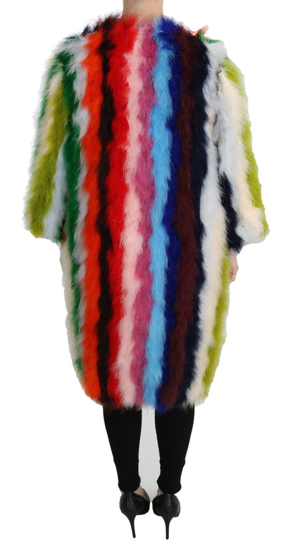 Dolce & Gabbana Elegant Multicolor Feather Long Coat Jacket - Sandy Store ByNet