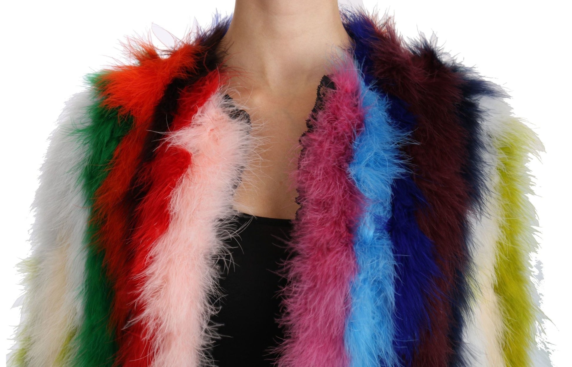 Dolce & Gabbana Elegant Multicolor Feather Long Coat Jacket - Sandy Store ByNet