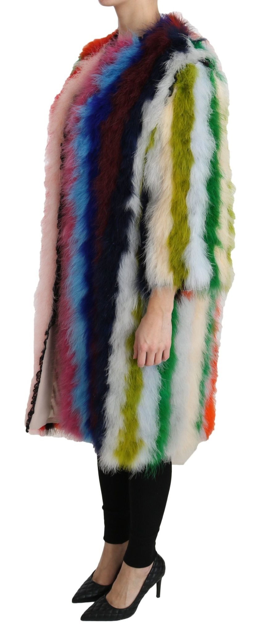 Dolce & Gabbana Elegant Multicolor Feather Long Coat Jacket - Sandy Store ByNet