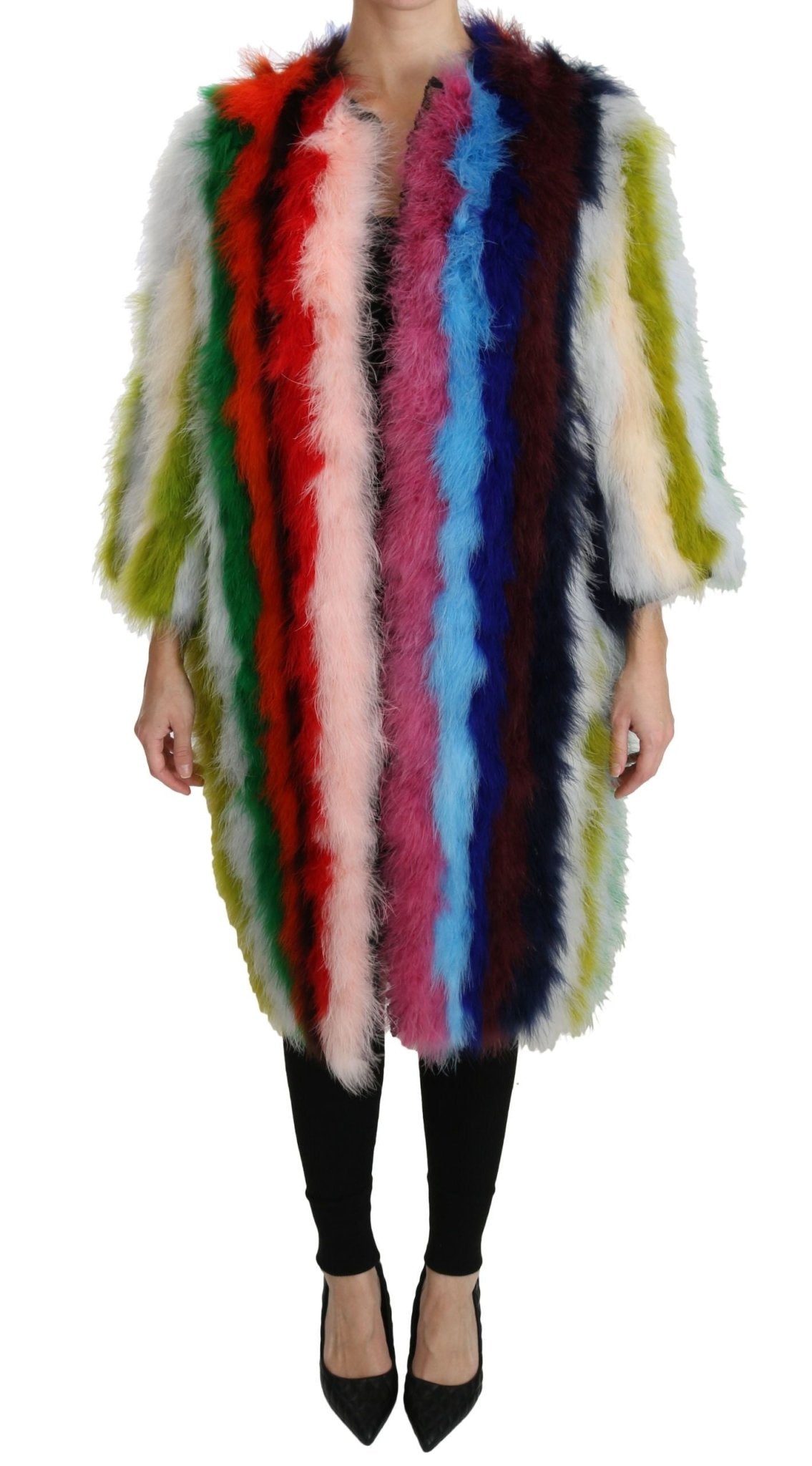 Dolce & Gabbana Elegant Multicolor Feather Long Coat Jacket - Sandy Store ByNet