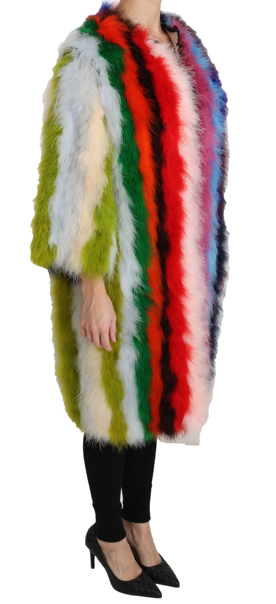 Dolce & Gabbana Elegant Multicolor Feather Long Coat Jacket - Sandy Store ByNet