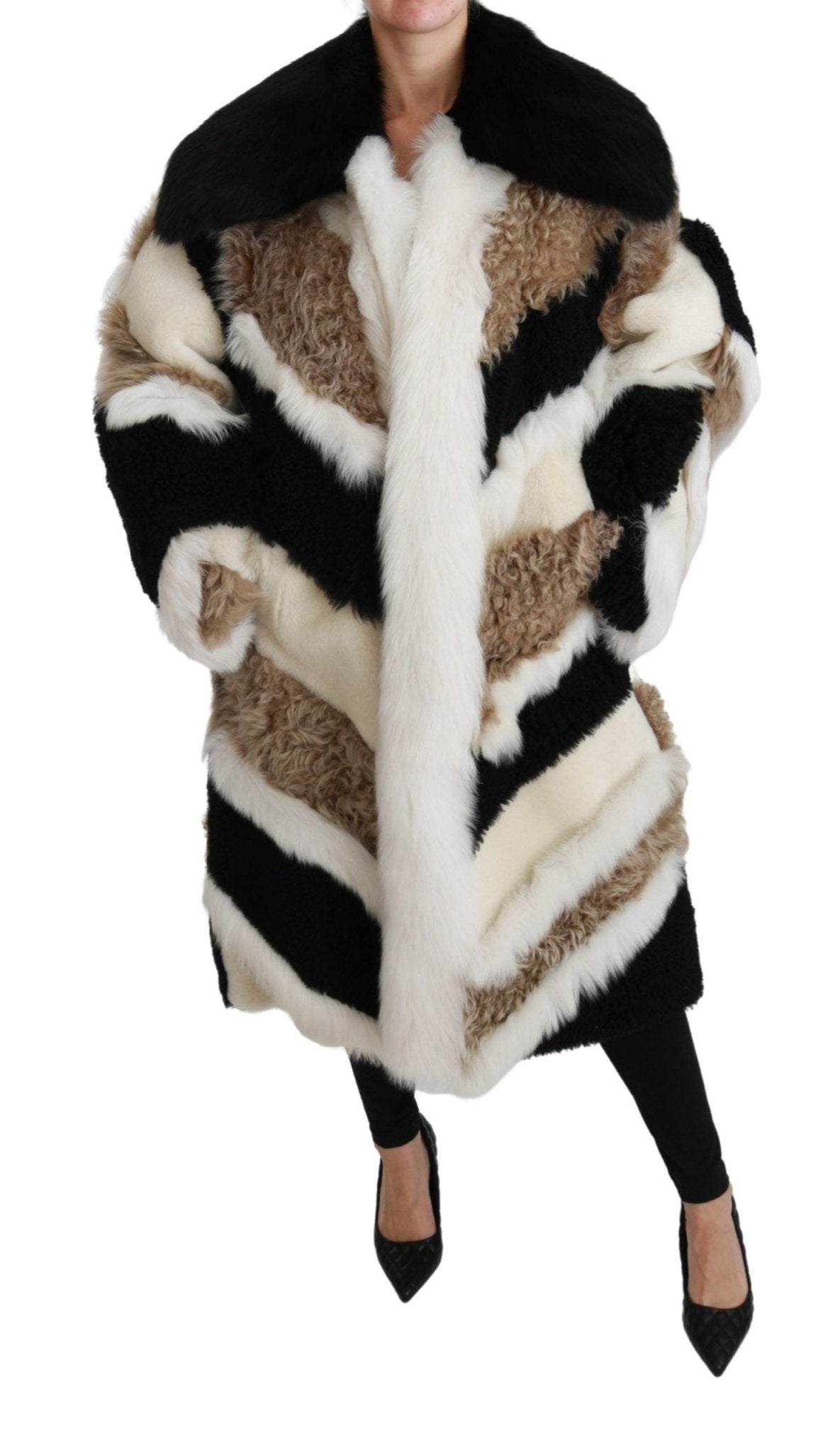 Dolce & Gabbana Elegant Multicolor Shearling Cape Coat - Sandy Store ByNet