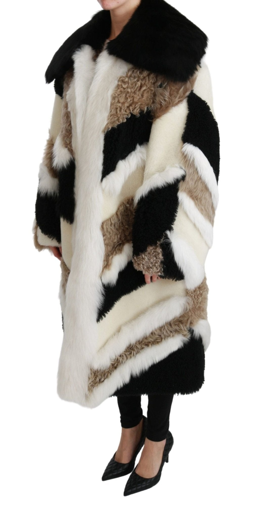 Dolce & Gabbana Elegant Multicolor Shearling Cape Coat - Sandy Store ByNet
