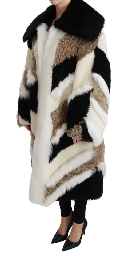 Dolce & Gabbana Elegant Multicolor Shearling Cape Coat - Sandy Store ByNet
