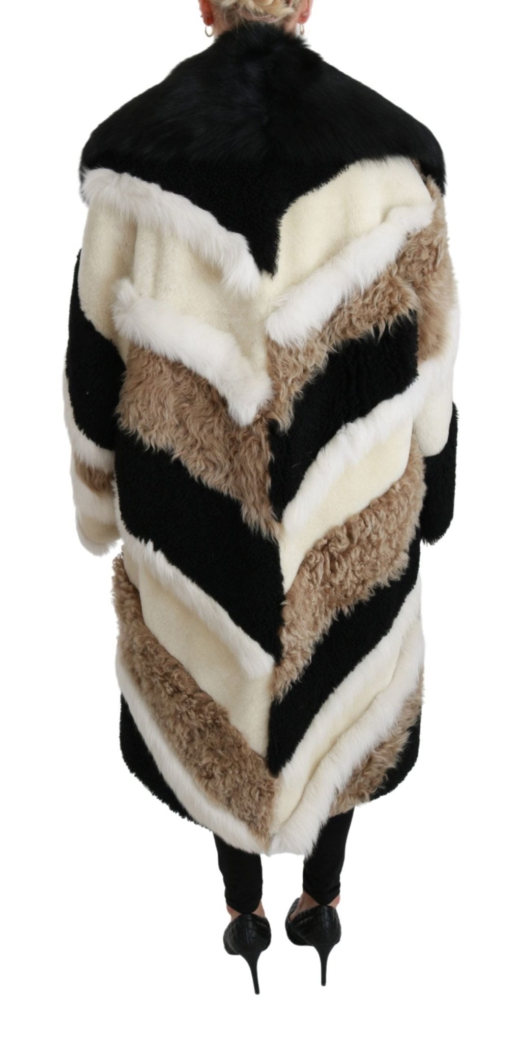 Dolce & Gabbana Elegant Multicolor Shearling Cape Coat - Sandy Store ByNet