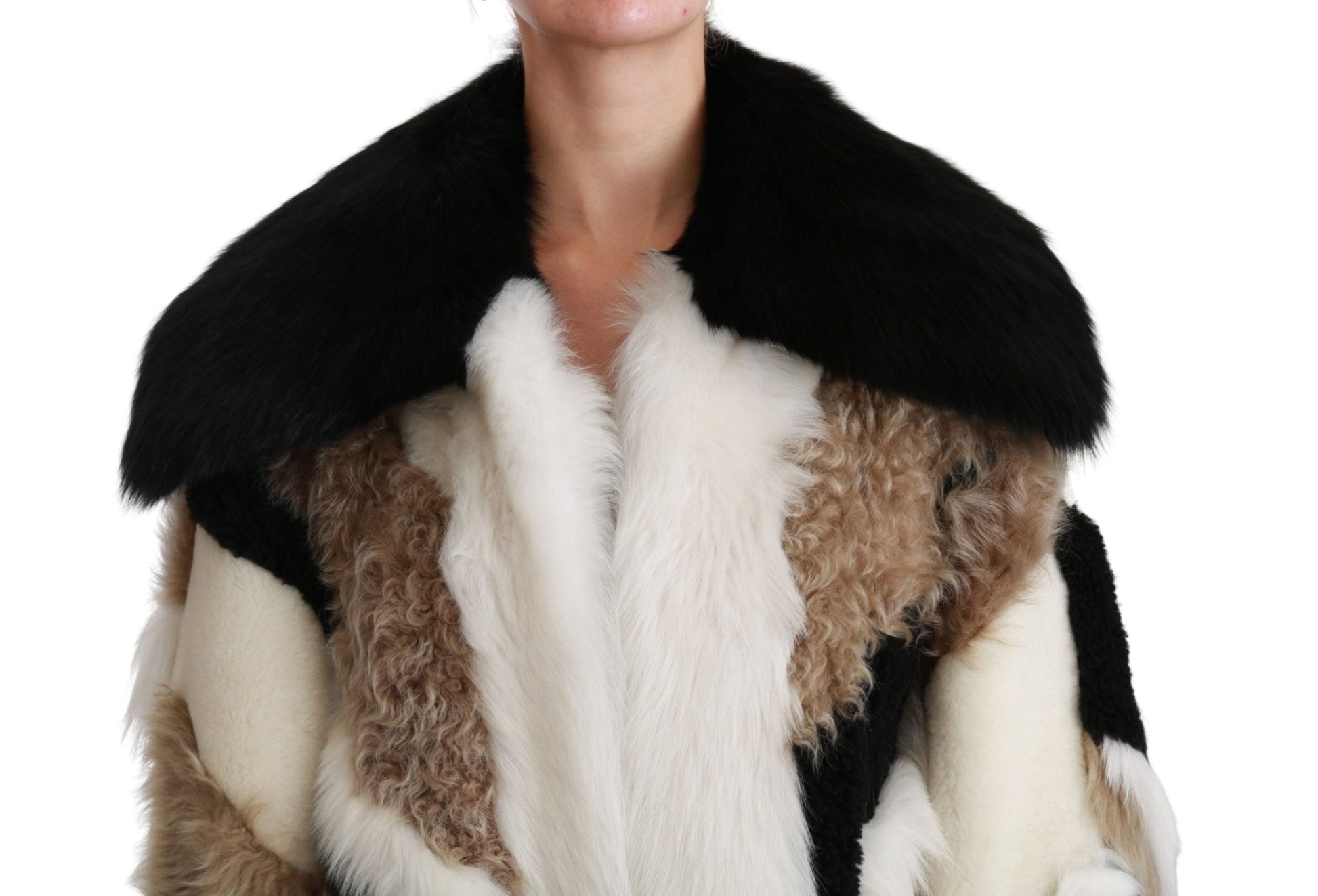 Dolce & Gabbana Elegant Multicolor Shearling Cape Coat - Sandy Store ByNet