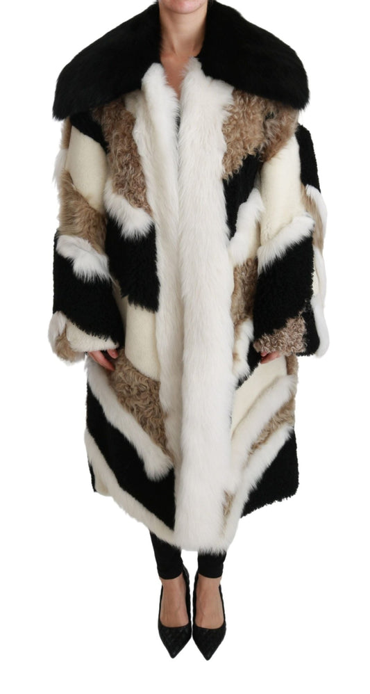Dolce & Gabbana Elegant Multicolor Shearling Cape Coat - Sandy Store ByNet
