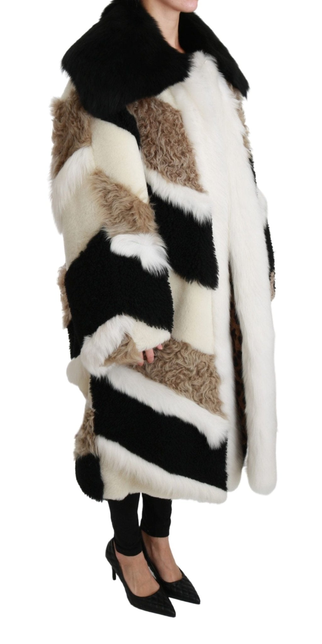 Dolce & Gabbana Elegant Multicolor Shearling Cape Coat - Sandy Store ByNet