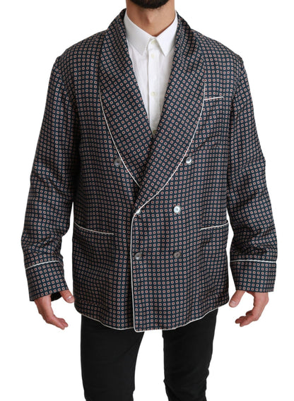 Dolce & Gabbana Elegant Navy Silk Double Breasted Coat - Sandy Store ByNet