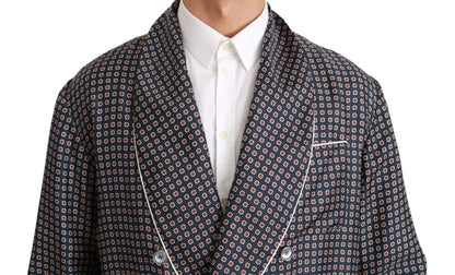 Dolce & Gabbana Elegant Navy Silk Double Breasted Coat - Sandy Store ByNet
