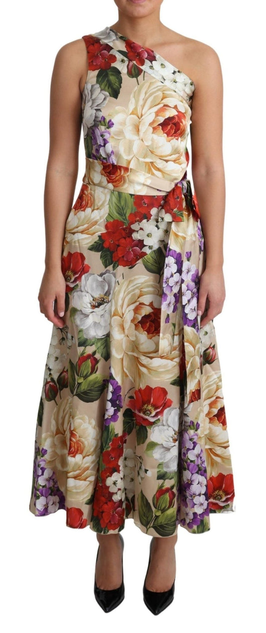 Dolce & Gabbana Elegant One - Shoulder Floral Silk Maxi Dress - Sandy Store ByNet